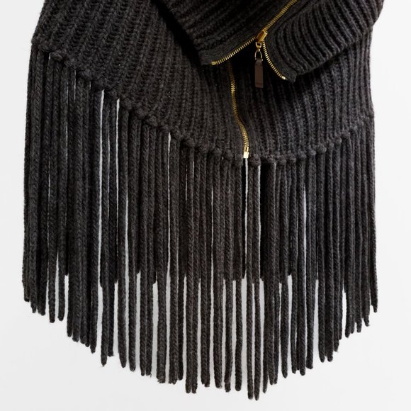 Gucci PF/11 Grey Alpaca Fringe Knit Zip Collar Scarf - Picture 7 of 9